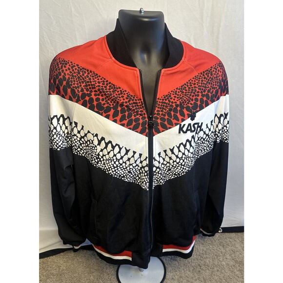 Kash Men's Large Zip Up Track, Jacket, red, black, white, Athletic Designer - Picture 2 of 11